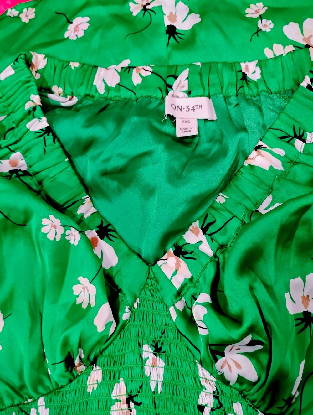 On 34th Green Floral V-Neck Women's Dress